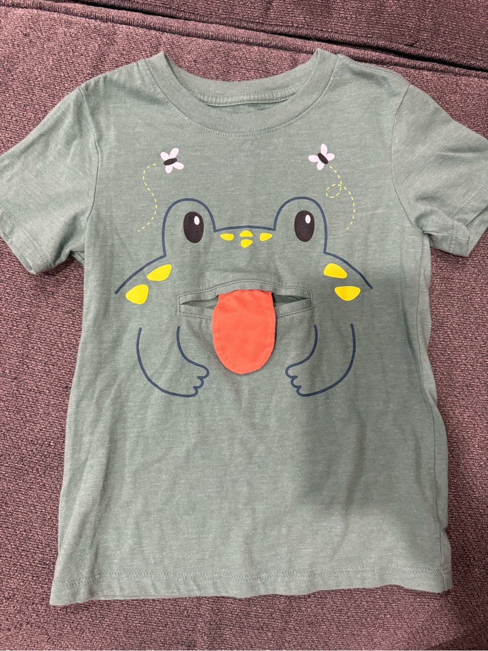 Cat & Jack Green Frog Tee with Orange Pocket Tongue